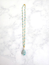 Skye Teal Druzy Geode Beaded Gold Wire Wrapped Necklace
